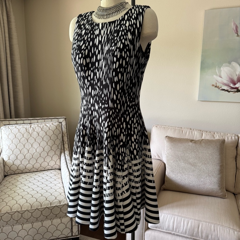 Eliza J Polka Dot And Striped Fit And Flare Dress - Picture 3 of 15